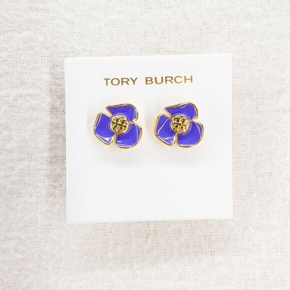 Tory Burch Fleur Flower Stud Earrings Purple OS - Picture 9 of 14